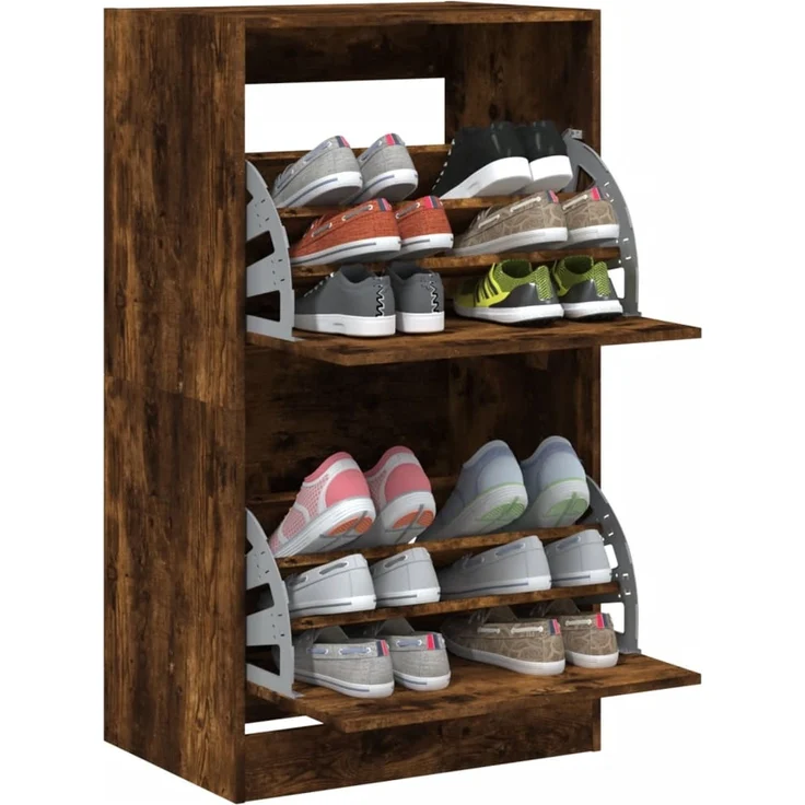 vidaXL Schuhschrank mit 2 Klappen Räuchereiche 60x42x108 cm 3214389 – Bild 3
