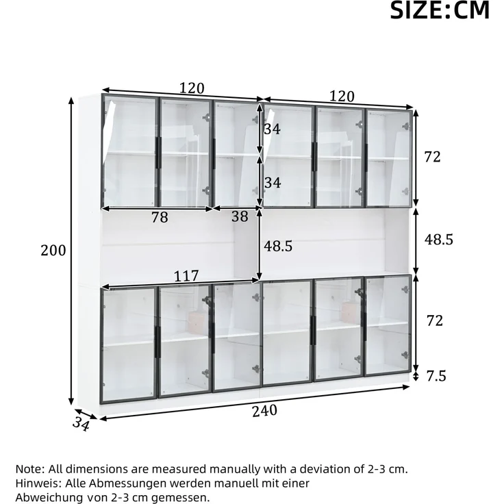 Vitrine 240x34x200 cm in Weiß mit Glastüren und App-gesteuerter LED-Beleuchtung – Bild 4