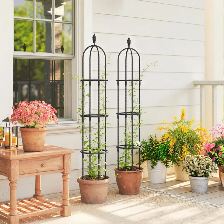 MELAYR, 2er-Set Gartenobelisken aus PE-Stahl, 1,74 m, Rankgitter für Kletterpflanzen, Rosen, 32 x 32 x 174 cm, Schwarz – Bild 4