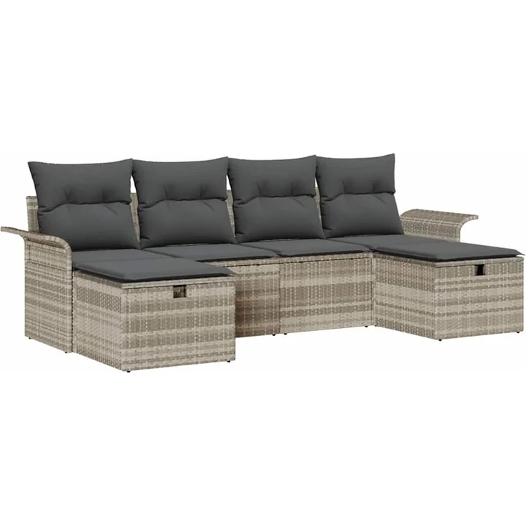 vidaXL Garten-Sofa-Set mit Kissen 6 pcs Hellgrau Poly Rattan 3360253 – Bild 2