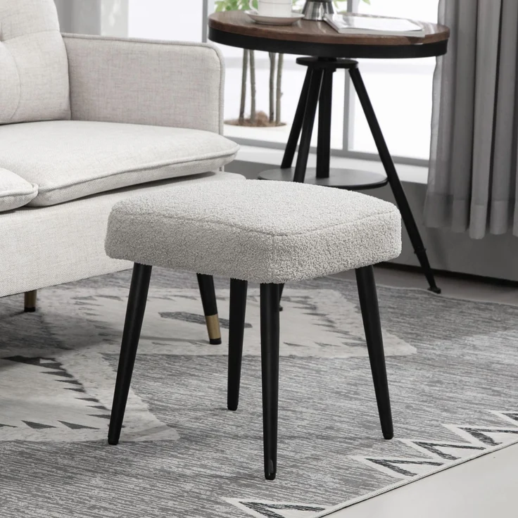 Hocker, Fußstütze, gepolsterter Sitz, Kaschmir-Optik, Stahlbeine, 42 x 42 x 44 cm, Hellgrau--Hellgrau--42x42x44cm--YOUDENOVA – Bild 3