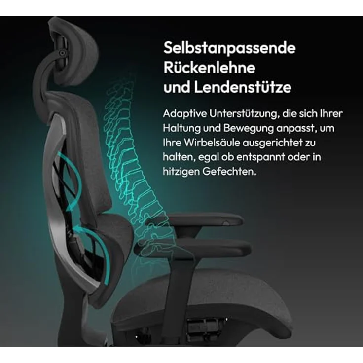 ThunderX3 XTC Ergonomischer Bürostuhl, Loft Dark Grey mit höhenverstellbaren 3D-Armlehnen und atmungsaktivem Mesh-Bezug, bis 125 kg belastbar – Bild 3
