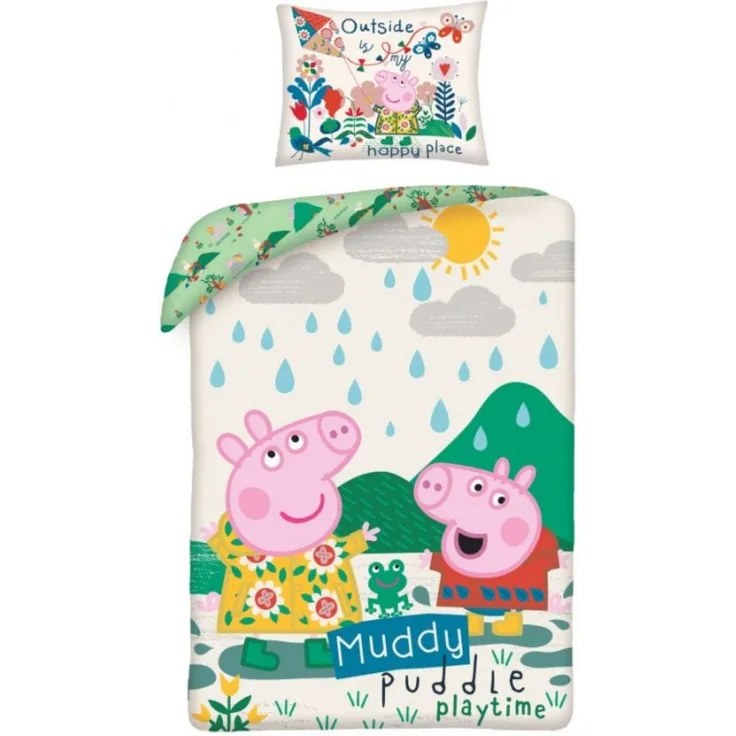 Peppa Pig Bettwäsche Set aus Baumwolle Bettdeckenbezug 140 × 200 cm mit 70 × 90 cm Kissenbezug