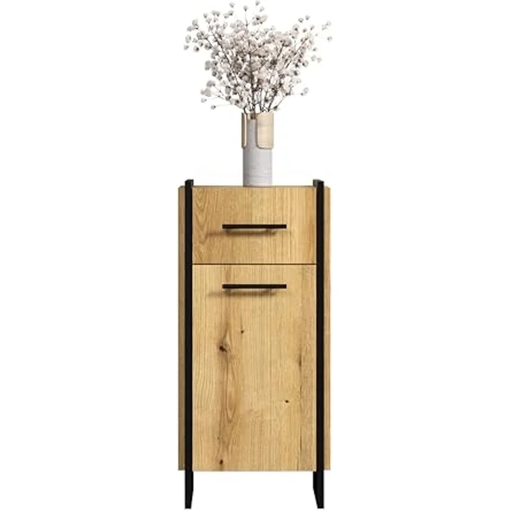 trendteam smart living - Safiya - Kommode - Eiche/Schwarz - Standschrank mit 1 Tür (Türanschlag Links/rechts) 1 Einlegeboden und 1 Schublade - (BxHxT) 37 x 79 x 31 cm - Schubkasten-Vollauszug – Bild 4