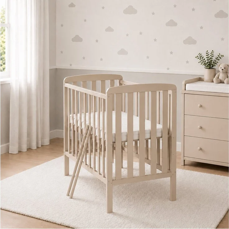 Baby-Delux Babybett Compact Beistellbett, Kinderbett 50x100 cm Kaschmir höhenverstellbar Matratze – Bild 1