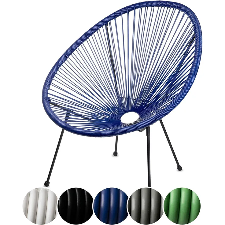 sunnypillow Acapulco Gartenstuhl | gemütlicher Loungesessel für Wohnzimmer, Terrasse, Garten, Balkon Sessel Stuhl | Korbsessel Gartensessel im Retro Design | Outdoor/Indoor | Blau