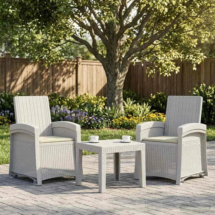 vidaXL Liegesessel Garten Rattan-Optik 2 Stk. Weiß und Creme PP 8012024 – Bild 1