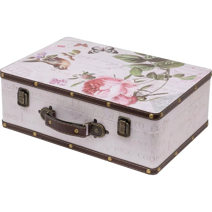 HMF Aufbewahrungsbox Handgefertigter Vintage Koffer aus Holz, Deko Koffer (1 St), Geschenkkoffer im Rosen Design, 38 x 26 x 13 cm