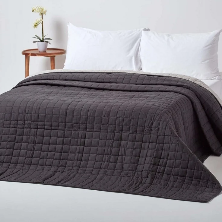 Plaid Gesteppte Tagesdecke aus 100% Baumwolle, schwarz/grau, 150 x 200 cm, Homescapes – Bild 5