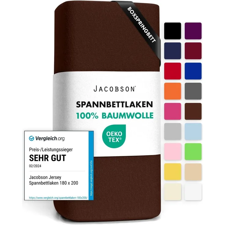 Jacobson Jersey Spannbettlaken Spannbetttuch Baumwolle Bettlaken (180x200-200x220 cm, Schokobraun)
