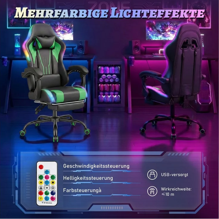 HOMALL Gaming-Stuhl mit LED,Ergonomisch,Fußstütze,computerstuhl,gaming stuhl mit massage, Ergonomischer Bürostuhl,Kopfstütze und Lendenstütze – Bild 3