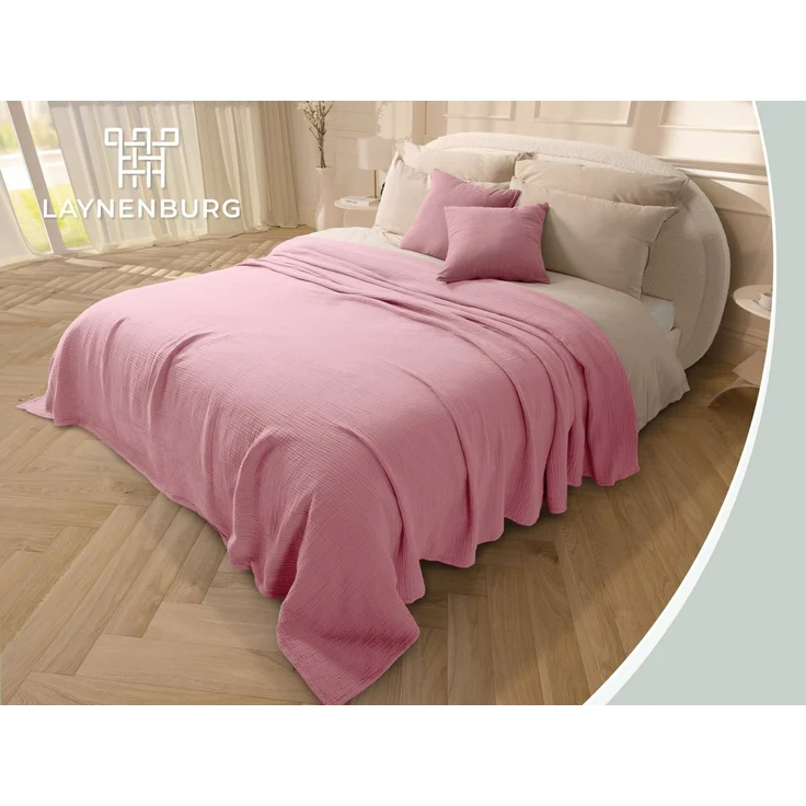 Laynenburg Tagesdecke Musselin aus 100% Baumwolle – Baumwolldecke, Kuscheldecke, Wohndecke als Sommerdecke, Bett-Überwurf, Couch-Überwurf, Sofa-Decke – Bild 1