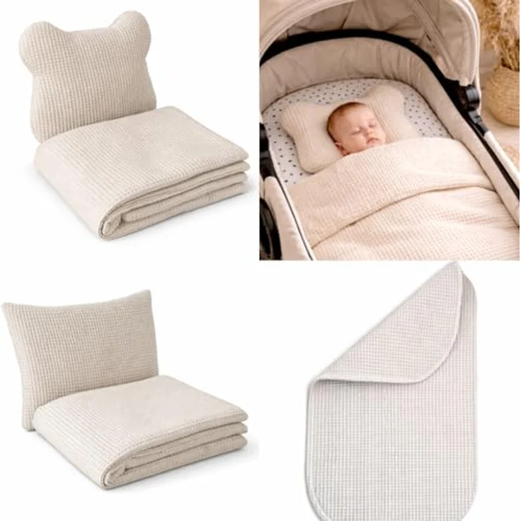 Babynestchen Neugeborene – 5-teiliges Baby Set mit Babynest aus Waffelpique Baumwolle – Nestchen Baby für Babybett & Kinderbett – Babykokon Tragbar – OEKO-TEX zertifiziert – Zubehör Babybett - Sand – Bild 4