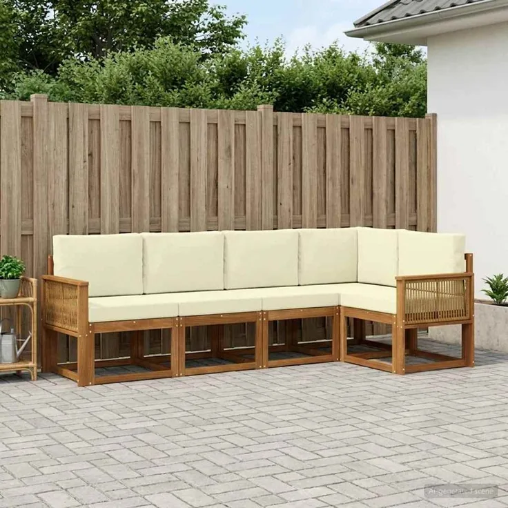vidaXL Outdoor-Sofagarnitur 5 stk. 5-Sitzer Natur und Creme 3385216