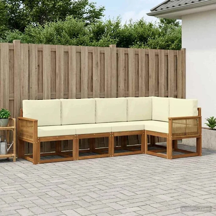 vidaXL Outdoor-Sofagarnitur 5 stk. 5-Sitzer Natur und Creme 3385216 – Bild 1