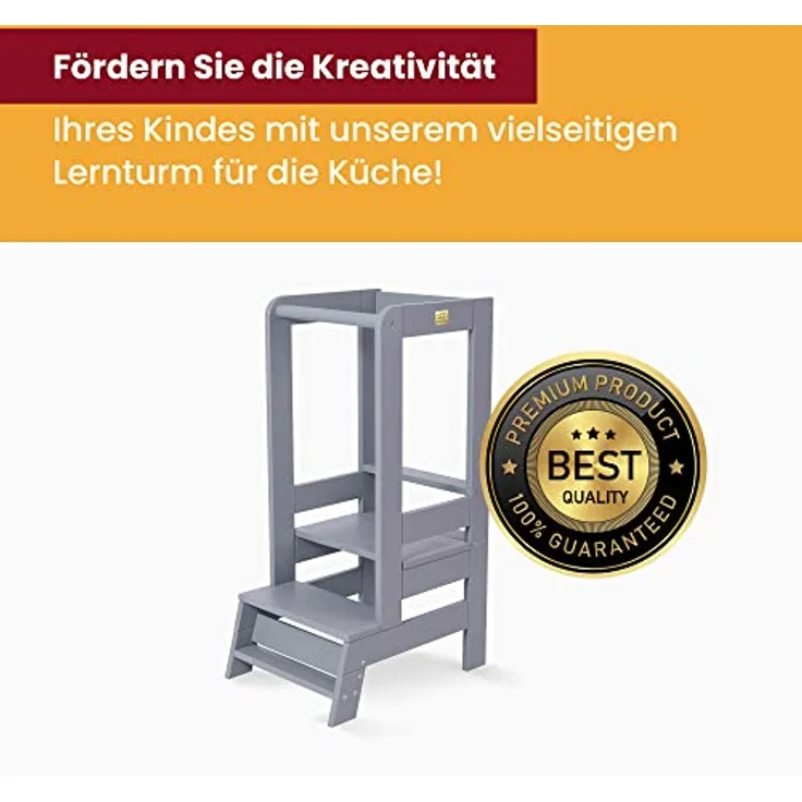 MeowBaby 'Kitchen Helper' Lernturm, Tritt 3-fach höhenverstellbar, Kiefer natur, Massivholz – Bild 7