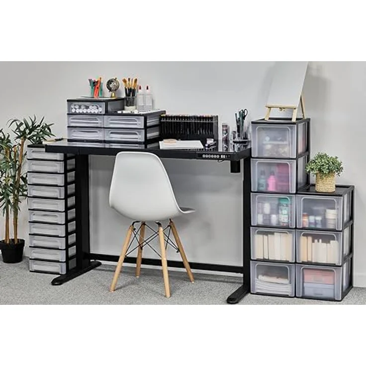 Iris Ohyama, Kunststoff Schubladenbox mit 4 flachen Schubladen, Grau, Easy-Pull-System, A4, A5 & A6 Format, Schreibtisch Organizer für Büro, Schule, Schreibwaren, BPA-frei, Schubladenschrank, OCH-2004 – Bild 9