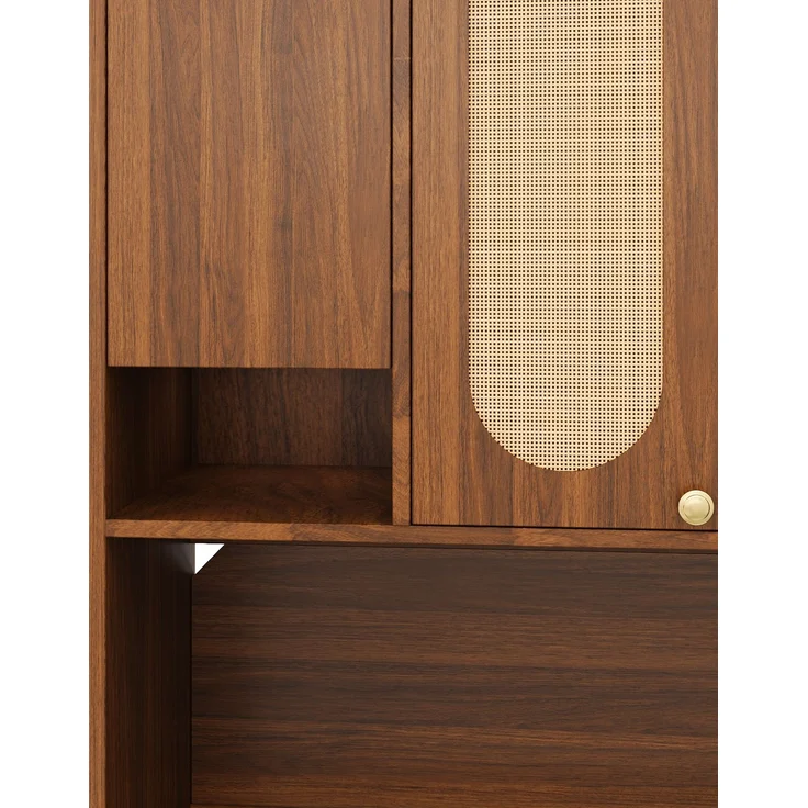ZUBALIYA Sideboard (106 x 40 x 178 cm), LED - Beleuchtung, Gedämpftes Schließen, Fronten in Flechtoptik, Naturfarben – Bild 25