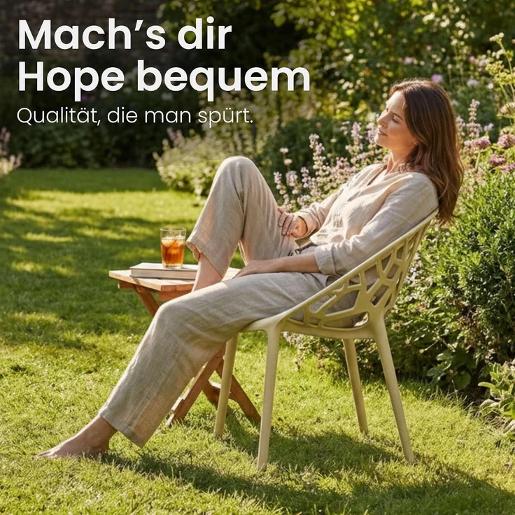 CLP 4er Set 'Hope' Gartenstuhl mit Armlehnen, stapelbar & wetterfest, recyceltem Polypropylen, Creme – Bild 4