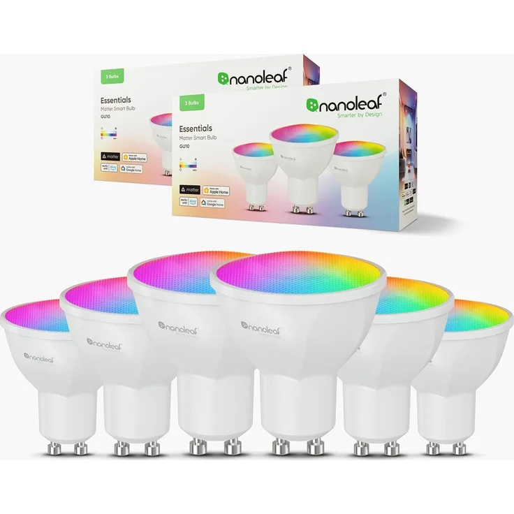 Nanoleaf Matter Essentials Glühbirne, 6 Smarten RGBW GU10 LED Lampen - Matter über Thread, Bluetooth 16 Mio. Farben LED Lampen, Bildschirm Sync, Funktioniert mit Google Home Apple, Deko & Gaming