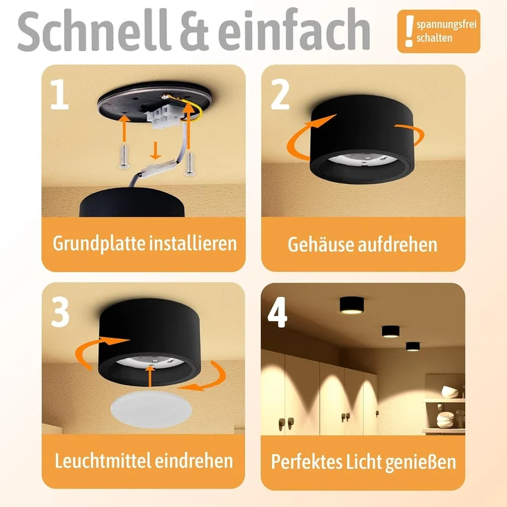 SSC-LUXon LED Aufbaustrahler Flache Aufbauleuchte CELI-X mit LED GX53 5W neutralweiss Spot rund, Neutralweiß – Bild 6