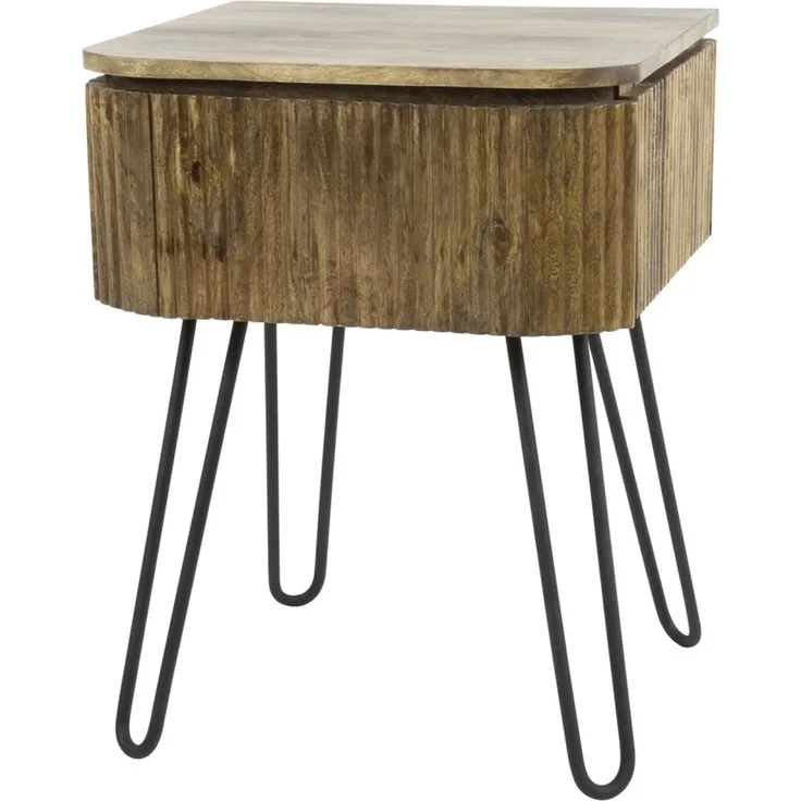 Nachttisch Vagula Mangoholz mit Metallgestell, modernes Wellen-Design, Natur, mit Schublade