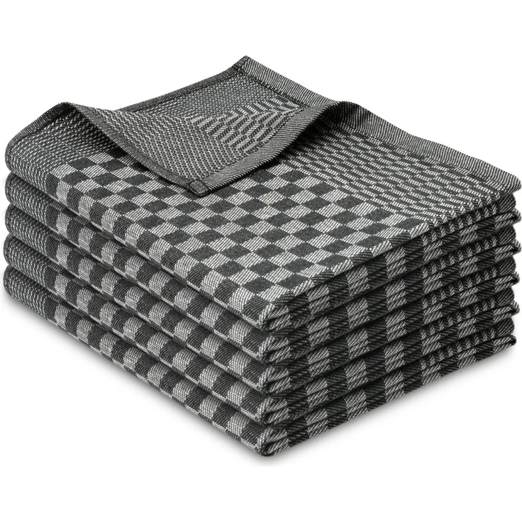 ZOLLNER 5er Set Geschirrtücher, 100% Baumwolle, 46x70 cm, saugstark, schwarz kariert – Bild 1
