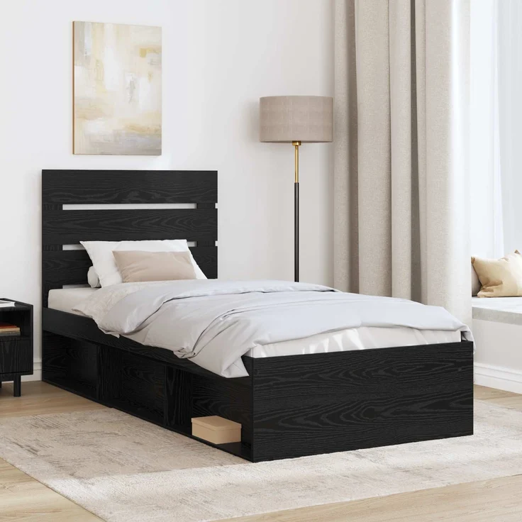 vidaXL Bettrahmen Schwarz 90 x 190 cm Massives Kiefernholz 3411793 – Bild 2