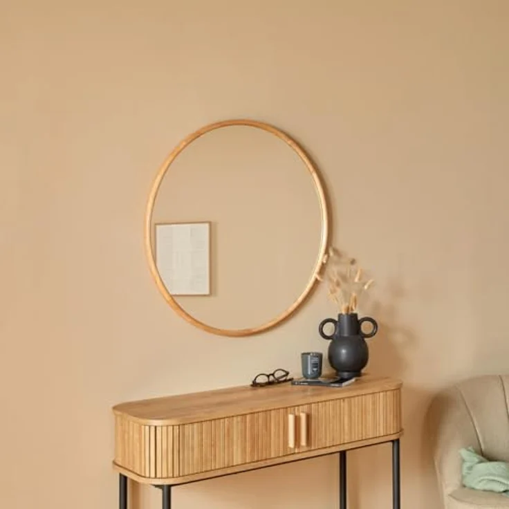 Atmosphera Createur d´interieur Wandspiegel KIM, Beige, Holzrahmen, 75 cm Durchmesser, elegantes Design für Wohnzimmer, Schlafzimmer und Flur – Bild 5