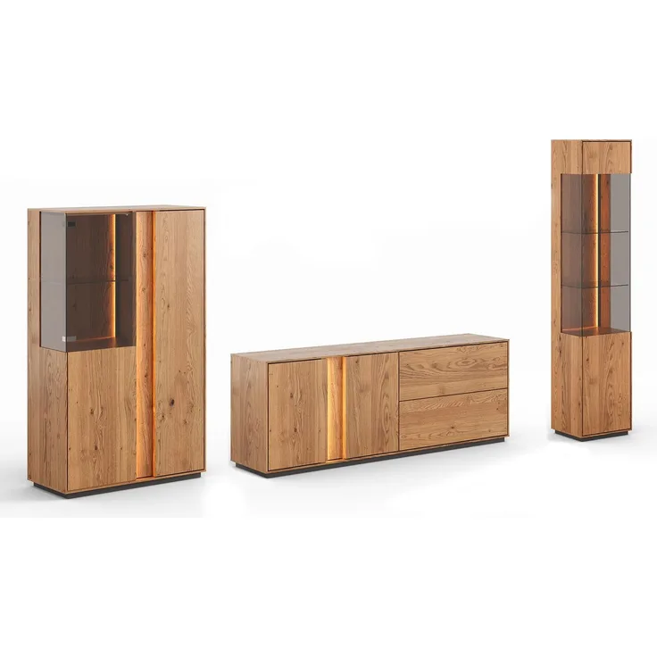 Wohnwand Collodi Wohnzimmer-Set 3-teilig Wildeiche Natur Massivholz geölt Ausführung braun
