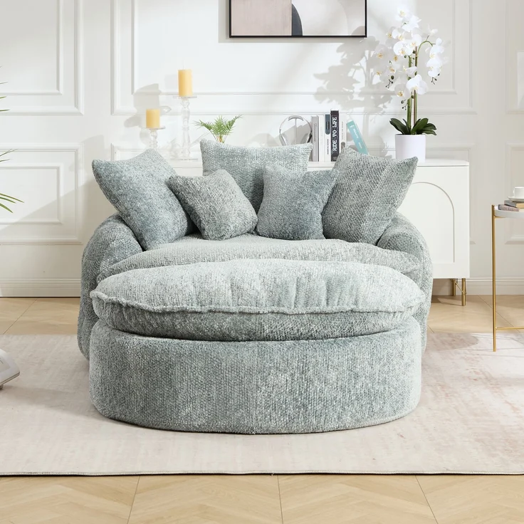 Abrihome Sessel mit Kissen und Verstellfunktion, Blaugrau, 190,5x138x63 cm – Bild 5
