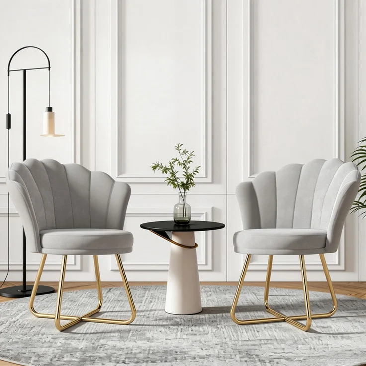 Hawthyhome Polsterstuhl Polstersessel 2er Set mit Blütenblatt-Rückenlehne, goldene Metallbeine, ergonomische hohe Rückenlehne mit Kopfstütze, Wasserfall-Sitzkissen, SGS-zertifiziert & bis 150 kg belastbar, elegantes Design, ideal für Esszimmer, Schmink... – Bild 7