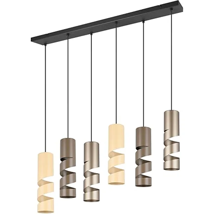TRIO Pendelleuchte Stream, moderne hängende Leuchte in Schwarz mit Taupe und Beige, 6 Lichtquellen GU10, ideal für Wohnzimmer und Schlafzimmer, metallisch, 1000 mm breit, 1500 mm lang