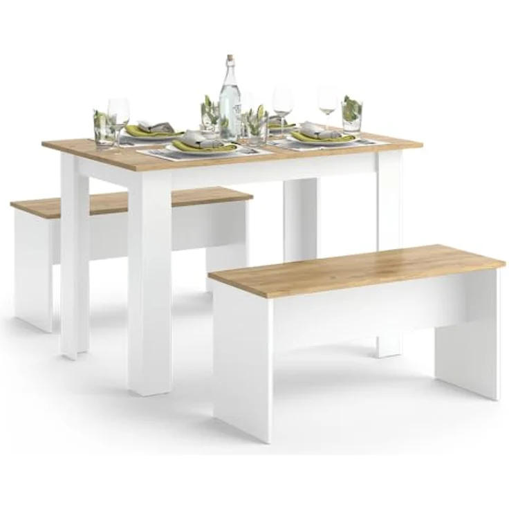 Vicco Eckbankgruppe 'Sentio', Weiß, Esszimmer mit Tisch und 2 Bänken, Holzwerkstoff, 112x73x73.6 cm – Bild 7