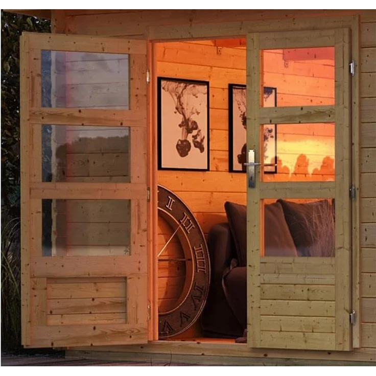Gartenhaus Bastrup 8 - 570x297 cm mit Anbaudach 2,00 m mit Rückwand, 28 mm Holz naturbelassen, Karibu – Bild 6