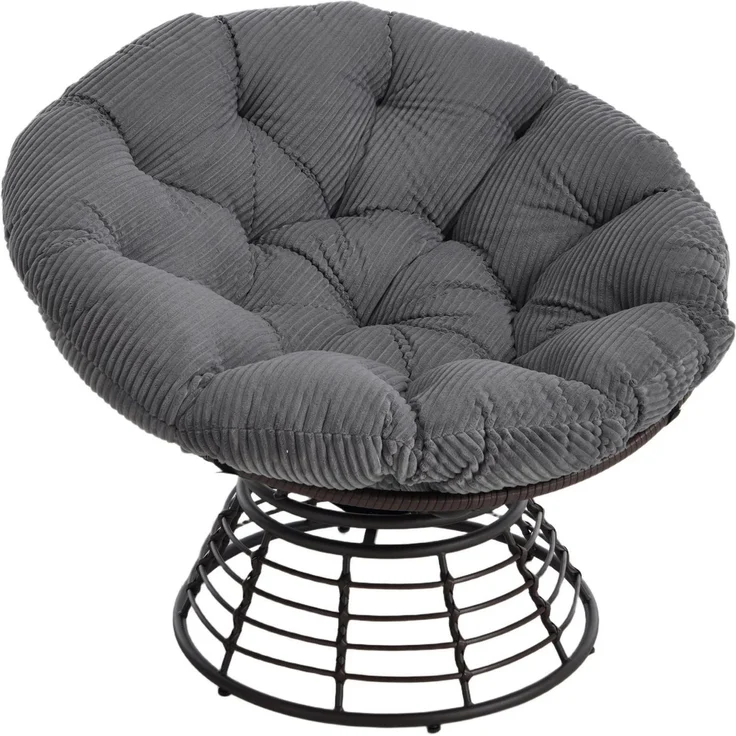 LVHOM Relaxsessel Papasansessel Rattanstuhl mit Kissen, 360° drehbar, Durchmesser 92 cm (Komfortables Sitzerlebnis, 10cm rundes Sitzkissen, ergonomisches Design, rutschfeste Füße, rostfreier Stahlrahmen, Belastbarkeit 130kg), geeignet für Wohnzimmer, S... – Bild 1