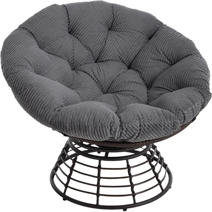 LVHOM Relaxsessel Papasansessel Rattanstuhl mit Kissen, 360° drehbar, Durchmesser 92 cm (Komfortables Sitzerlebnis, 10cm rundes Sitzkissen, ergonomisches Design, rutschfeste Füße, rostfreier Stahlrahmen, Belastbarkeit 130kg), geeignet für Wohnzimmer, S...