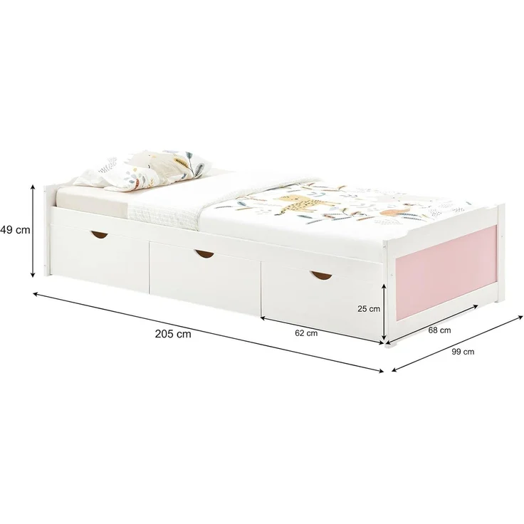 IDIMEX Funktionsbett MIA, Gästebett Jugendbett Stauraumbett in 90 x 200 cm weiss/rosa – Bild 3