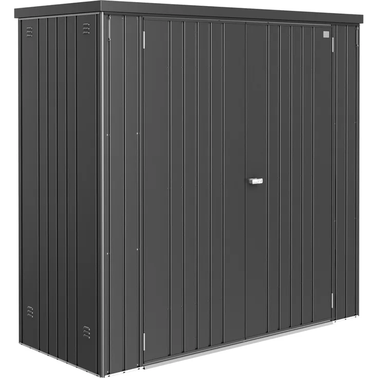 Biohort Geräteschrank 177 cm x 186 cm x 78 cm, dunkelgrau-metallic, wetterfest und diebstahlsicher für Gartengeräte und Möbel