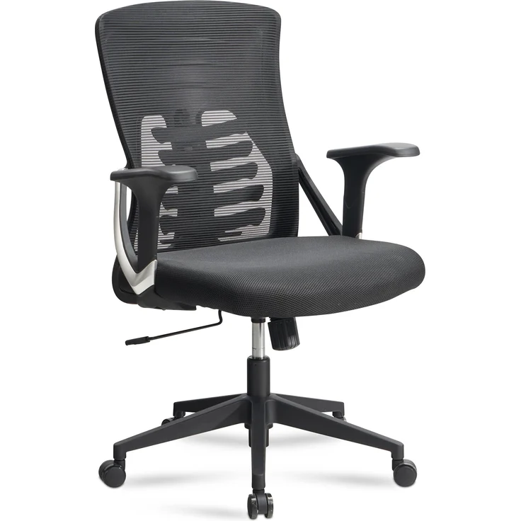 FineBuy Bürostuhl Mesh-Bezug Schreibtischstuhl bis 120 kg, Drehstuhl höhenverstellbar mit Lendenwirbelstütze, Stoff-Schreibtischsessel ergonomisch mit Armlehnen & Wippfunktion – Bild 6