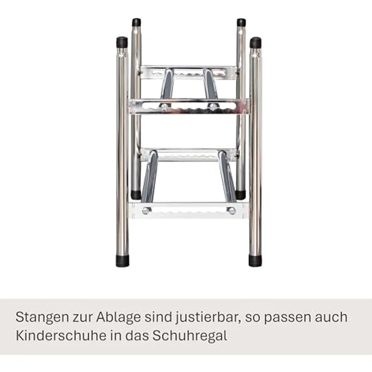 LOVE !T STORE !T Schuhregal Metall, schmal für bis zu 10 Paar Schuhe, chrom glänzend, stapelbar und stabil, seitlich ausziehbar bis 118 cm – Bild 5