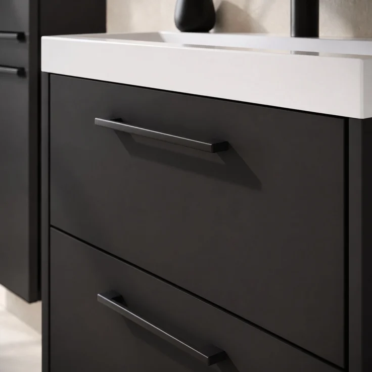 Badplaats Badmöbel Komplettset Florence XL 60 x 35 cm Schwarz Mat - Badezimmermöbel mit Waschbecken, Spiegelschrank und 2 Hochschränke – Bild 5