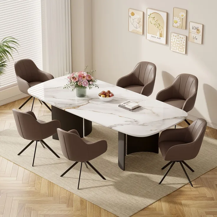 Hawthyhome 4-Fußstuhl Esszimmerstuhl drehbar mit Armlehne, 360° Drehfunktion, ergonomische Sitzschale, Kunstlederbezug, stabiles schwarzes Metallgestell, moderner Küchenstuhl für Esszimmer, Wohnzimmer, Büro & Homeoffice, Braun