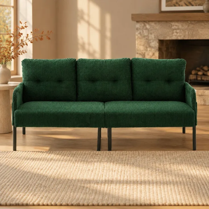 DESVIAE Sofa 3-Sitzer mit Seitentasche 171x72x80 cm Cord Smaragdgrün