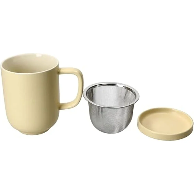 Ritzenhoff & Breker Becher Ritzenhoff Jasper Vanille Teebecher mit Teesieb & Deckel 300ml, Steingut – Bild 4