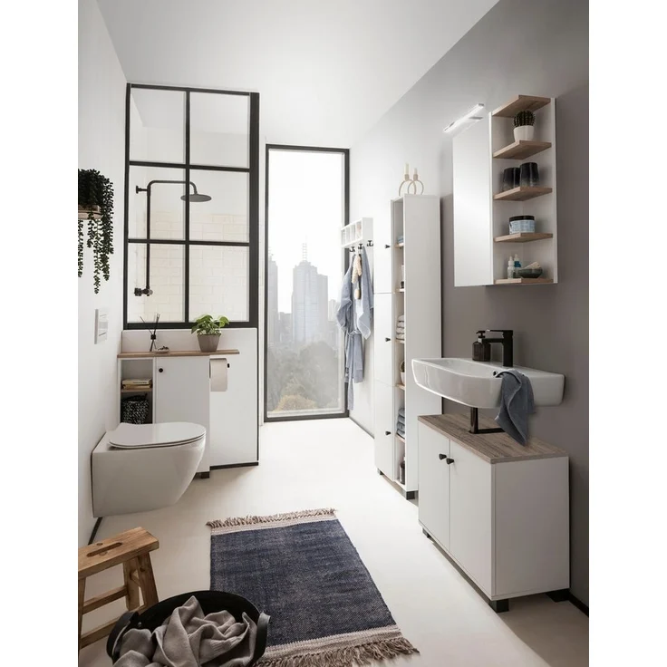 Schildmeyer Hochschrank Balto, Holzwerkstoff, Kreideweiß/Wildeiche Dekor, 44,9 x 23,4 x 167,6 cm – Bild 5