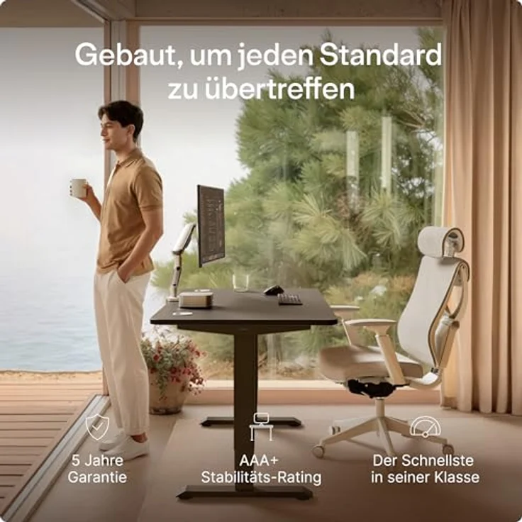Höhenverstellbarer Schreibtisch - Höhenverstellbar Elektrisch mit Flüsterleisem Dual-Motor & Touchscreen - Hohe Tragfähigkeit - Stehtisch von Desktronic, Schwarz + Schwarz, 160x80 cm – Bild 3