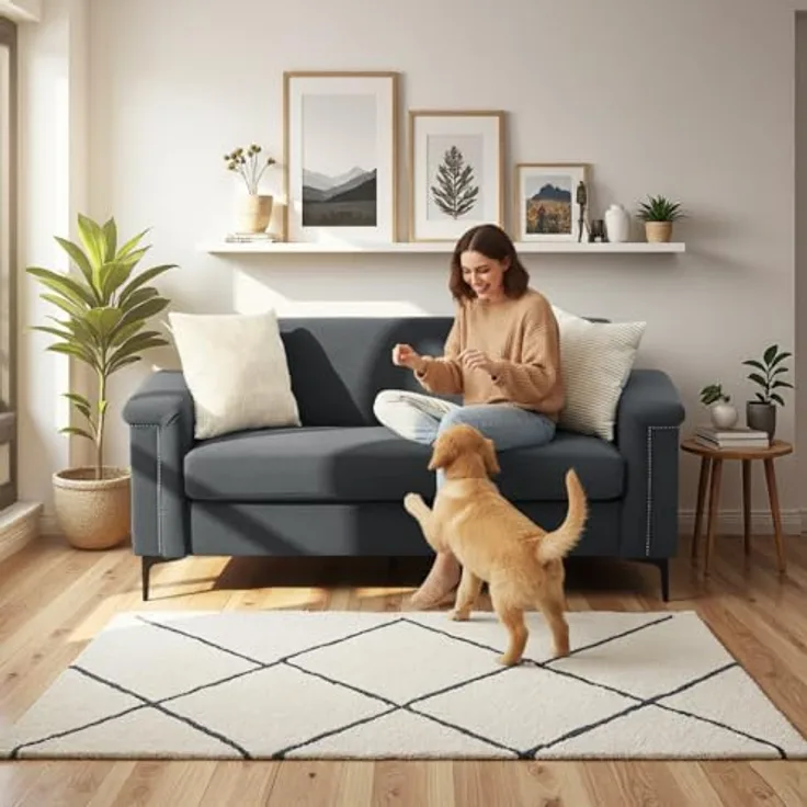 Ball & Cast 2 Sitzer Sofa mit Metallbeinen, Jugendsofa mit Klassischer Nietenverzierung, Elegant Skandinavischer Stil für Wohnzimmer, 172 x 81.5 x 73.5 cm (BxHxT), Dunkelgrau