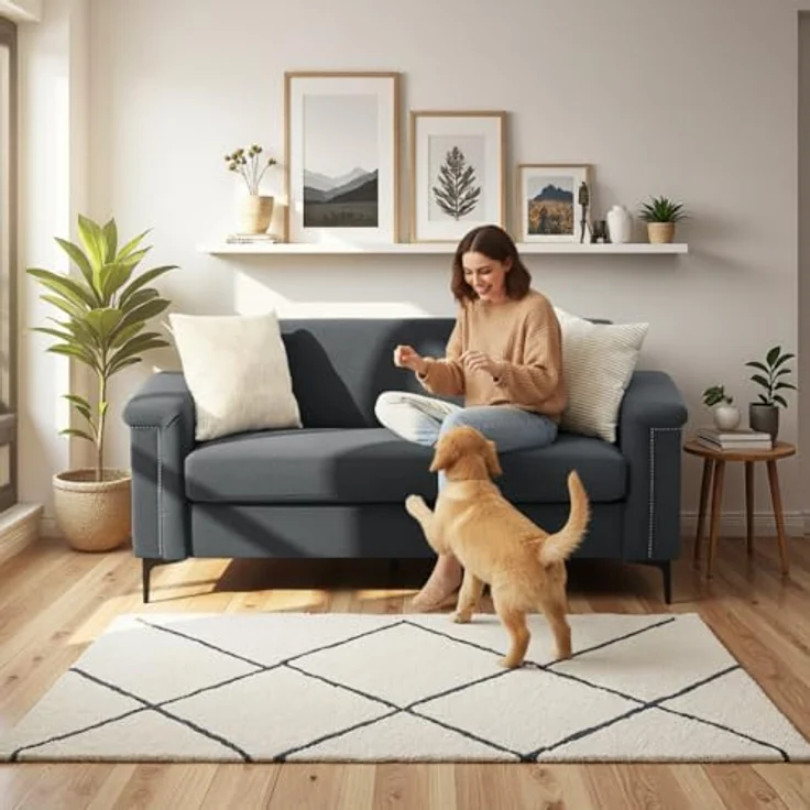 Ball & Cast 2 Sitzer Sofa mit Metallbeinen, Jugendsofa mit Klassischer Nietenverzierung, Elegant Skandinavischer Stil für Wohnzimmer, 172 x 81.5 x 73.5 cm (BxHxT), Dunkelgrau – Bild 1
