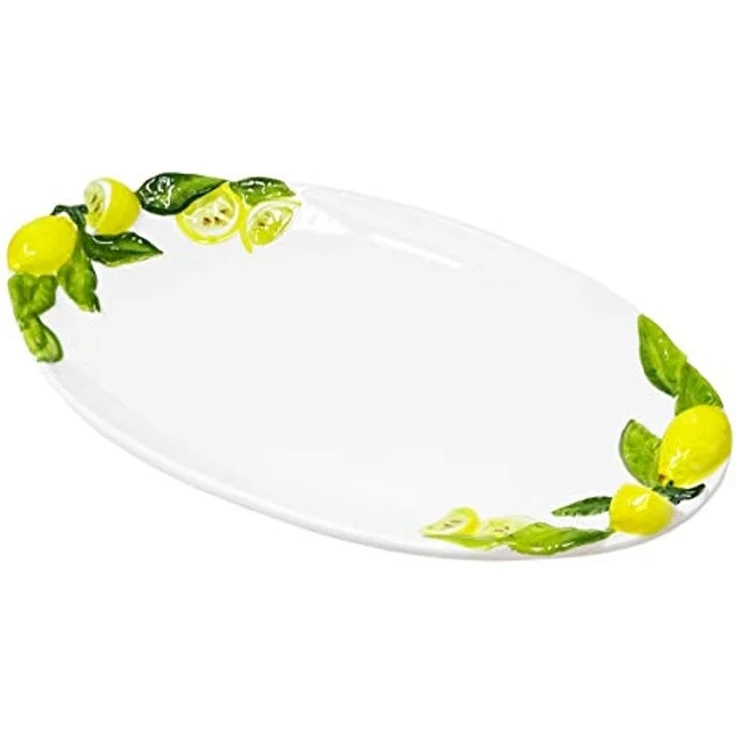 Lashuma Servierplatte Zitrone, Keramik, (1-tlg, 34 x 19 cm), handgemachter Dessertteller mit Zitronen Relief – Bild 5